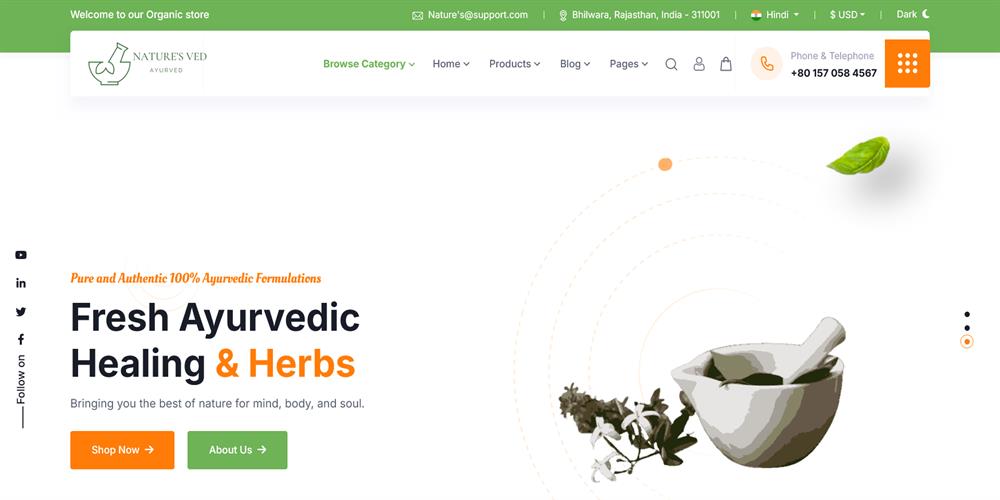 Nature’s Veda – Ayurvedic Store, Herbal Remedies & Organic Wellness eCommerce HTML Template