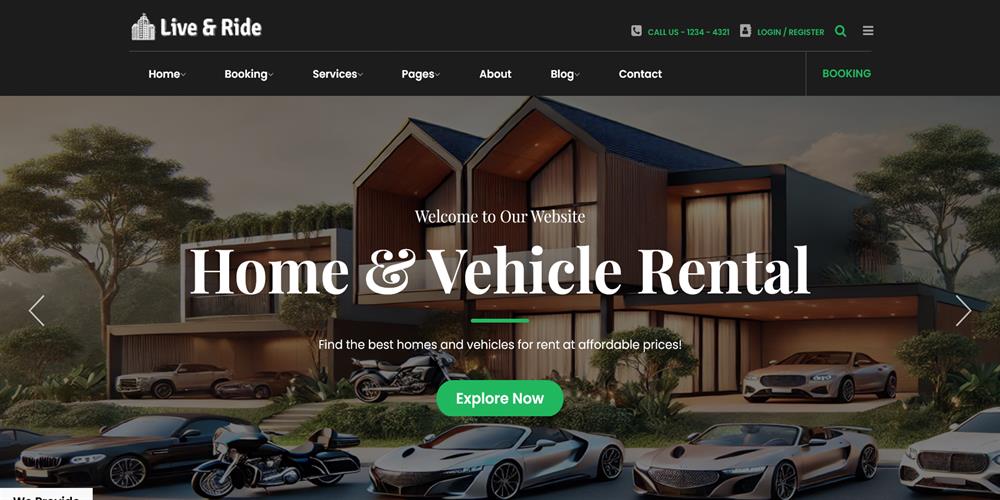 Live & Ride – Home & Vehicle Rental, Car & Property Booking HTML5 Template